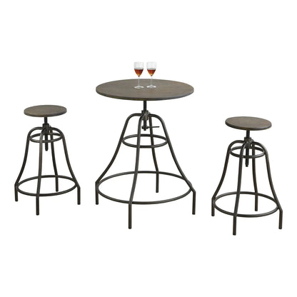 Bistro Dining Set For 2 – Distressed Brown Wood & Bronze Metal Finish