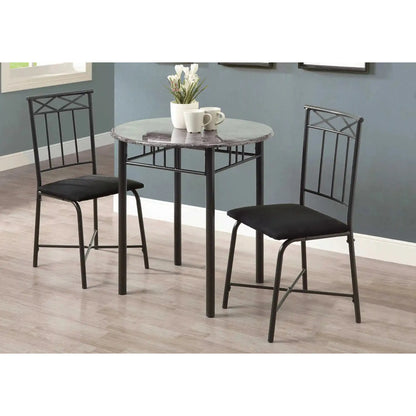 Bistro Dining Set for 2 People - Grey Marble-Top Table & Metal Chairs
