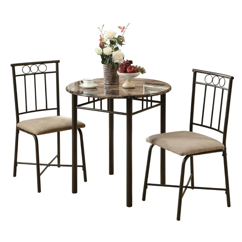 Bistro Dining Set for 2 People - Espresso Marble-Top Table & Metal Chairs