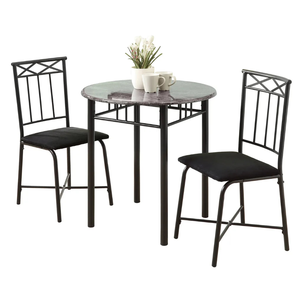 Bistro Dining Set for 2 People - Grey Marble-Top Table & Metal Chairs