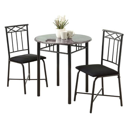 Bistro Dining Set for 2 People - Grey Marble-Top Table & Metal Chairs