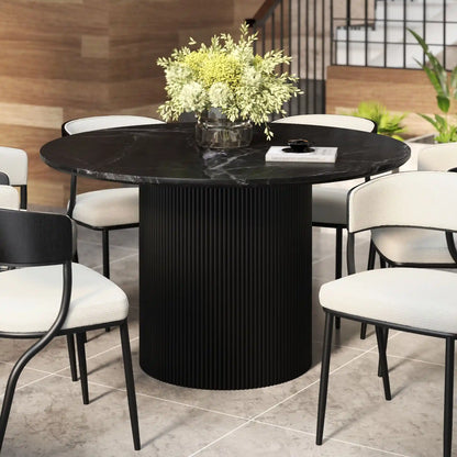 51” Jilsa Round Marble Dining Table With  Wood Base