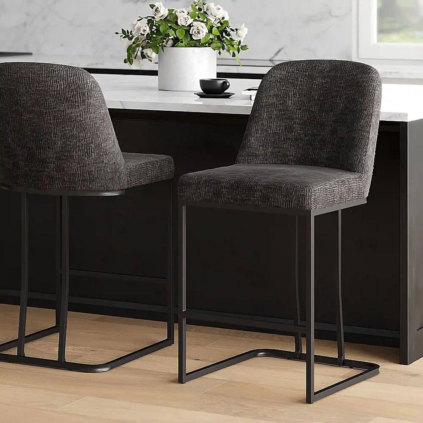 Dario 26 Fixed Height Counter Stools with Black Metal Base - Set of 2