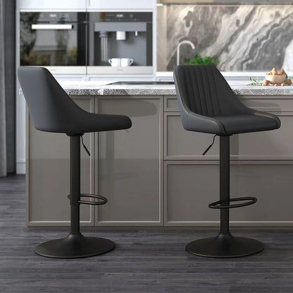 Kron Adjustable Swivel Fabric Bar Stools Set of 2 – Air-Lift Height