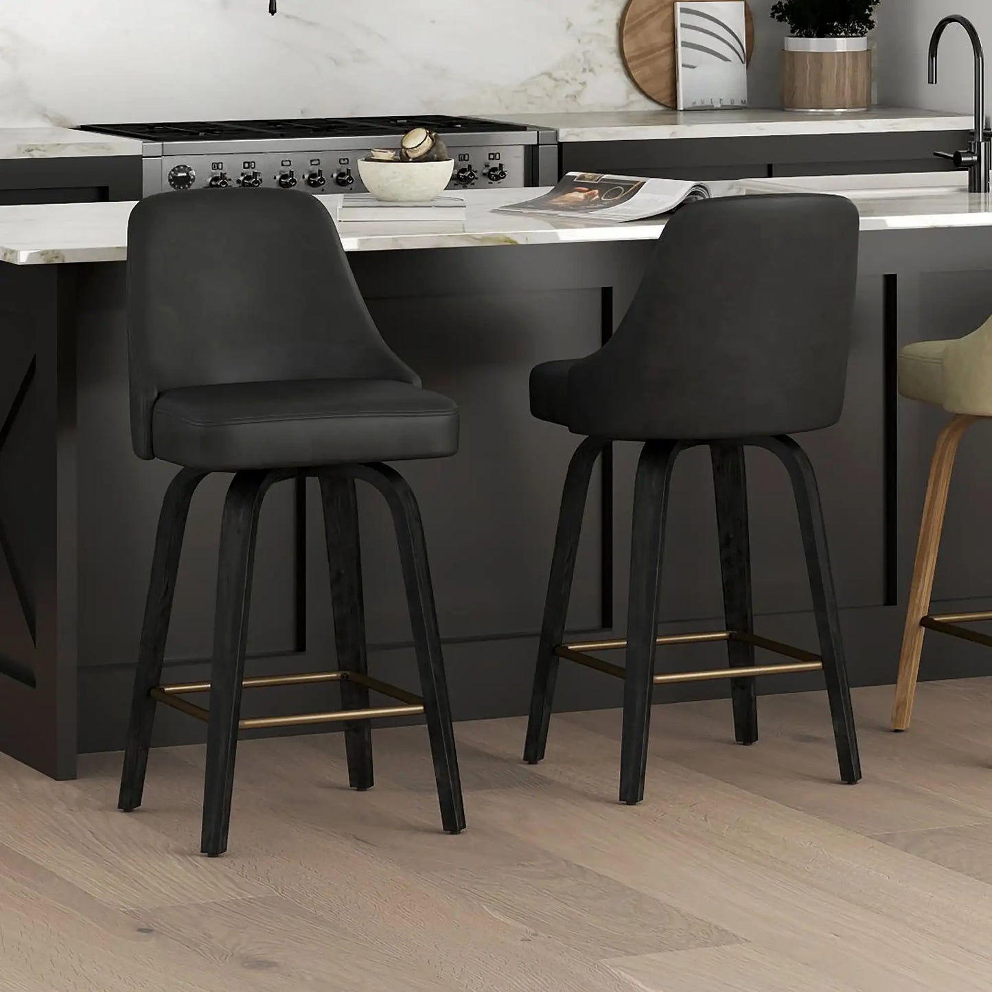 Oakley 26 Swivel Faux Leather Counter Stools - Set of 2