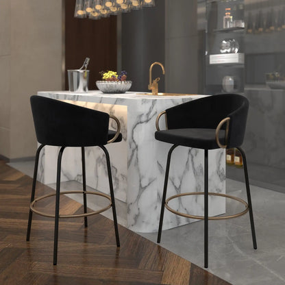 Velvet Swivel Counter Stools With Gold Accents – Set of 2