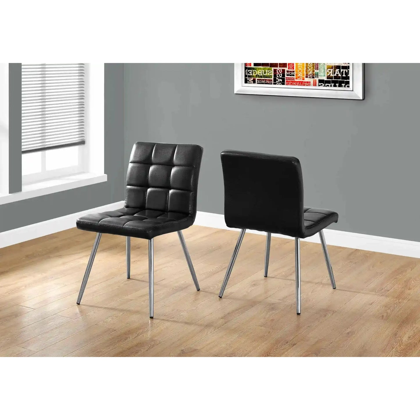 Black Faux Leather Dining Chairs – 32"H with Chrome metal Legs - 2pcs