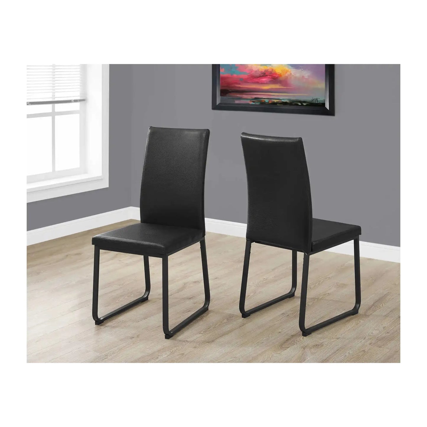Black Faux Leather Dining Chairs – Black Metal Legs - Set Of 2