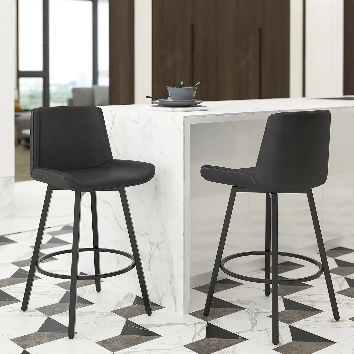 Fern 26 Swivel Counter Stools with Black Metal Frame - Set of 2