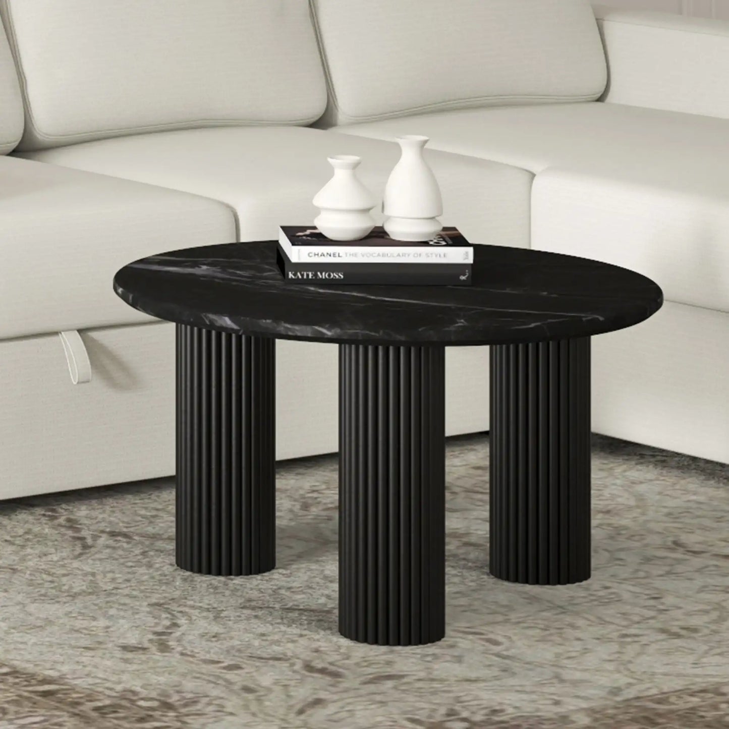 Jilsa Marble Coffee Table With Solid Mango Wood Base