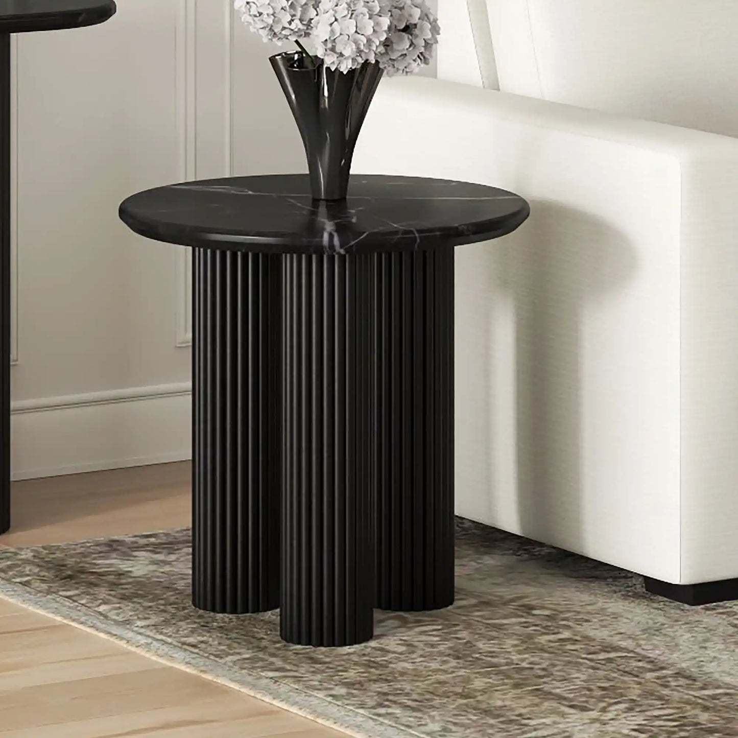 Jilsa Marble Top Accent Table With Mango Wood Reeded Base