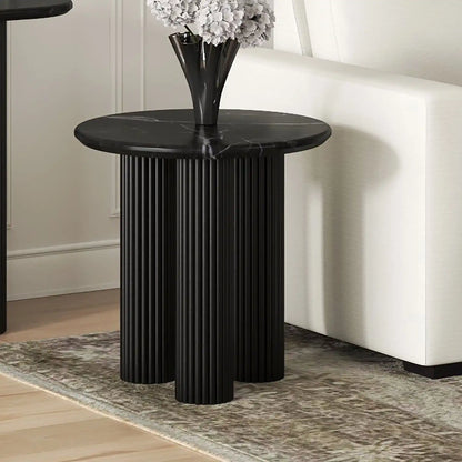 Jilsa Marble Top Accent Table With Mango Wood Reeded Base