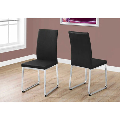 Black Leather-Look Dining Chair – Chrome Metal Legs - Set of 2