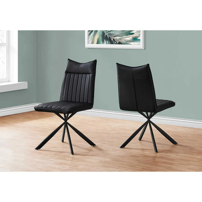 Black Leather-Look Dining Chairs – Starburst Black Metal Legs - 2pcs
