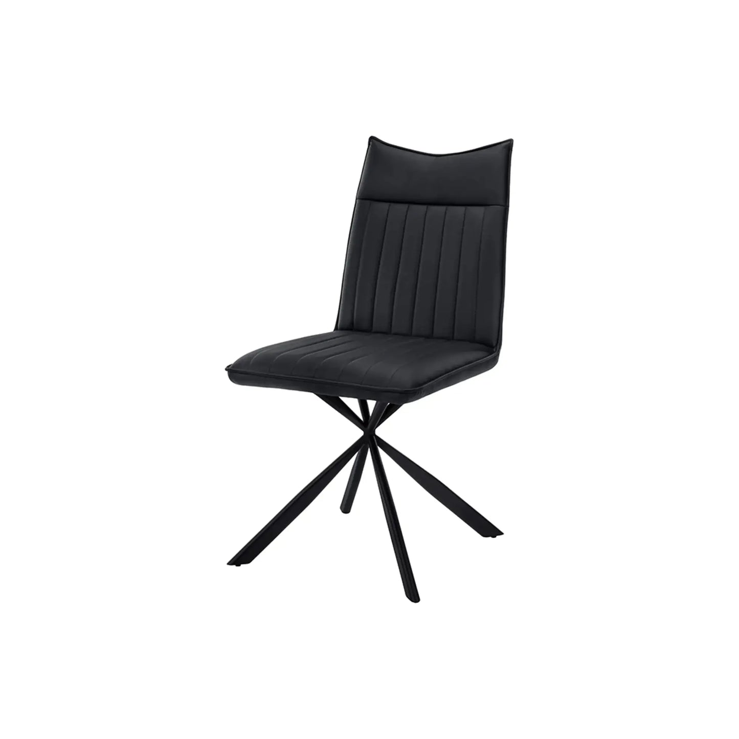 Black Leather-Look Dining Chairs – Starburst Black Metal Legs - 2pcs