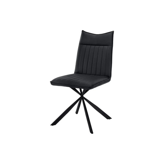 Black Leather-Look Dining Chairs – Starburst Black Metal Legs - 2pcs
