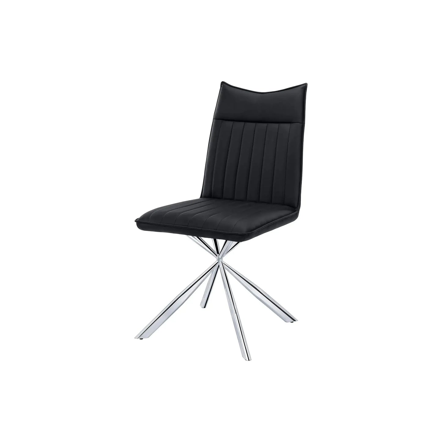 Black Leather-Look Dining Chairs – Starburst Chrome Metal Legs - 2pcs