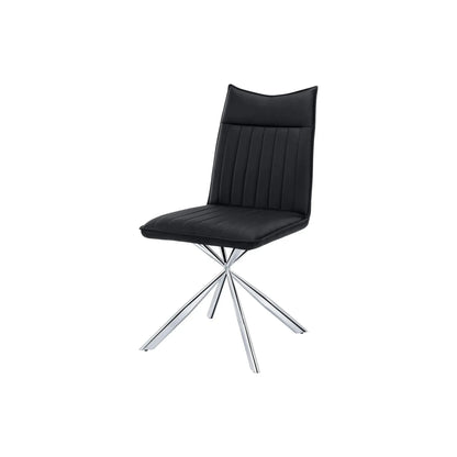 Black Leather-Look Dining Chairs – Starburst Chrome Metal Legs - 2pcs