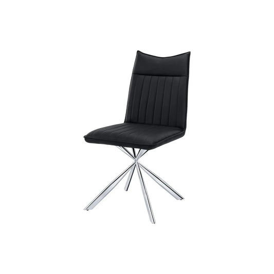 Black Leather-Look Dining Chairs – Starburst Chrome Metal Legs - 2pcs