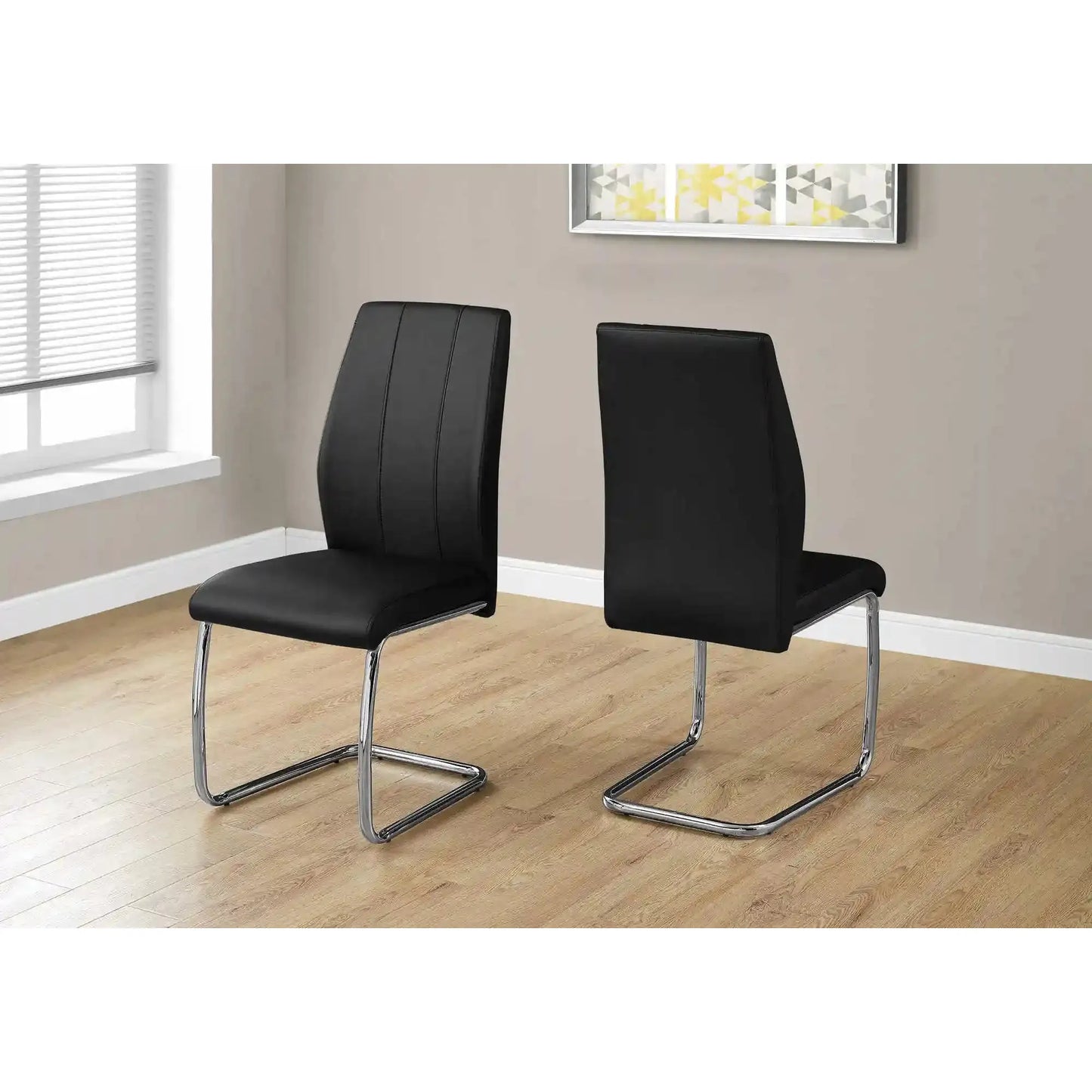 Black Leather Look Dining Chair - U-Shaped Chrome Legs - 2pcs