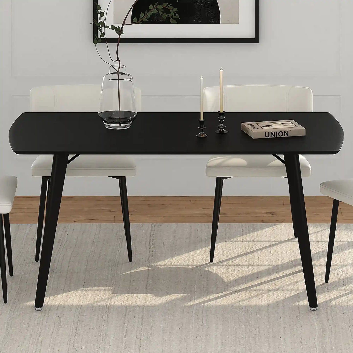 Leon Modern Wood Dining Table with Black Metal Legs