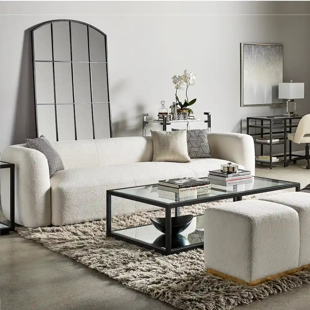 Black Metal Coffee Table with Glass Top – Modern Industrial Style