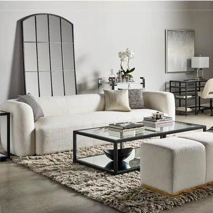 Black Metal Coffee Table with Glass Top – Modern Industrial Style