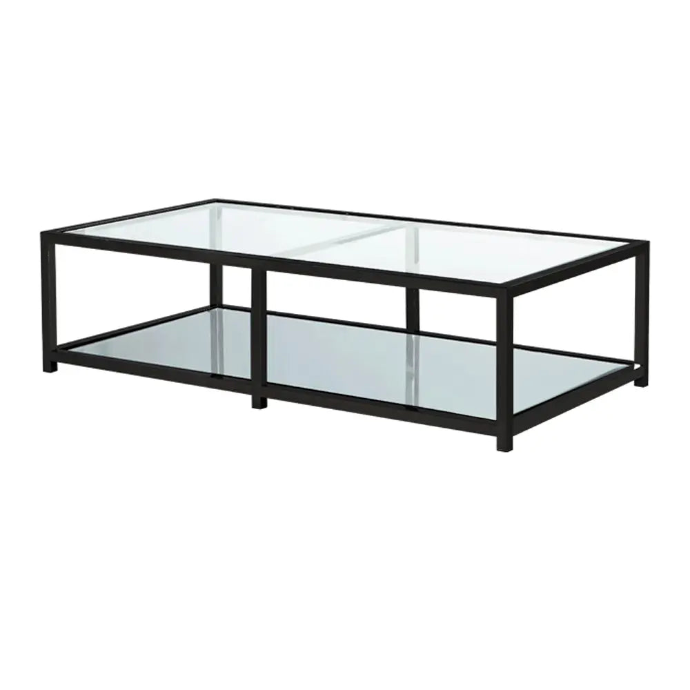 Black Metal Coffee Table with Glass Top – Modern Industrial Style