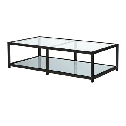 Black Metal Coffee Table with Glass Top – Modern Industrial Style