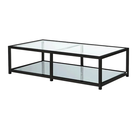 Black Metal Coffee Table with Glass Top – Modern Industrial Style