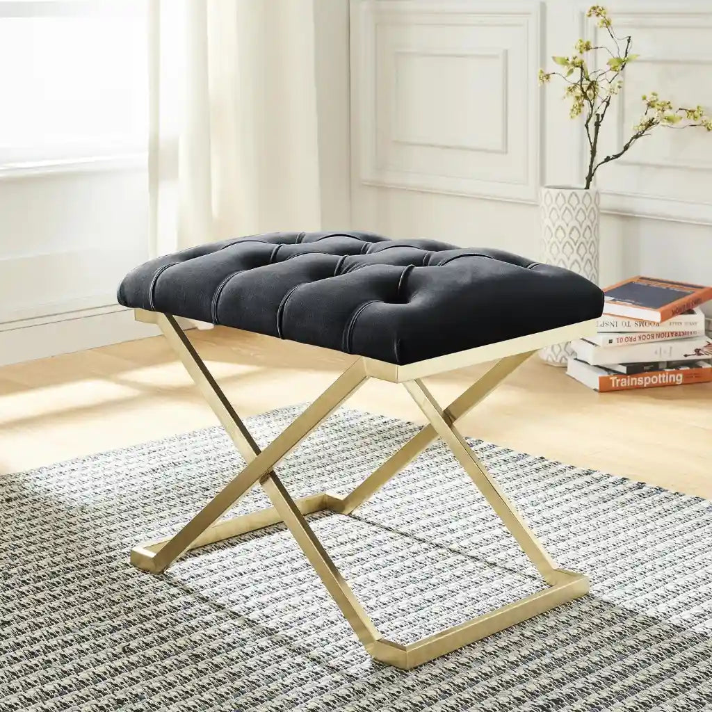 Rada Velvet Vanity Bench with Gold Legs