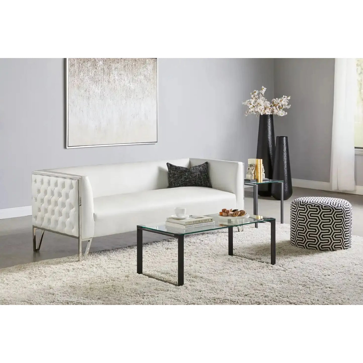 Contemporary Black Rectangular Coffee Table – Glass & Metal Design