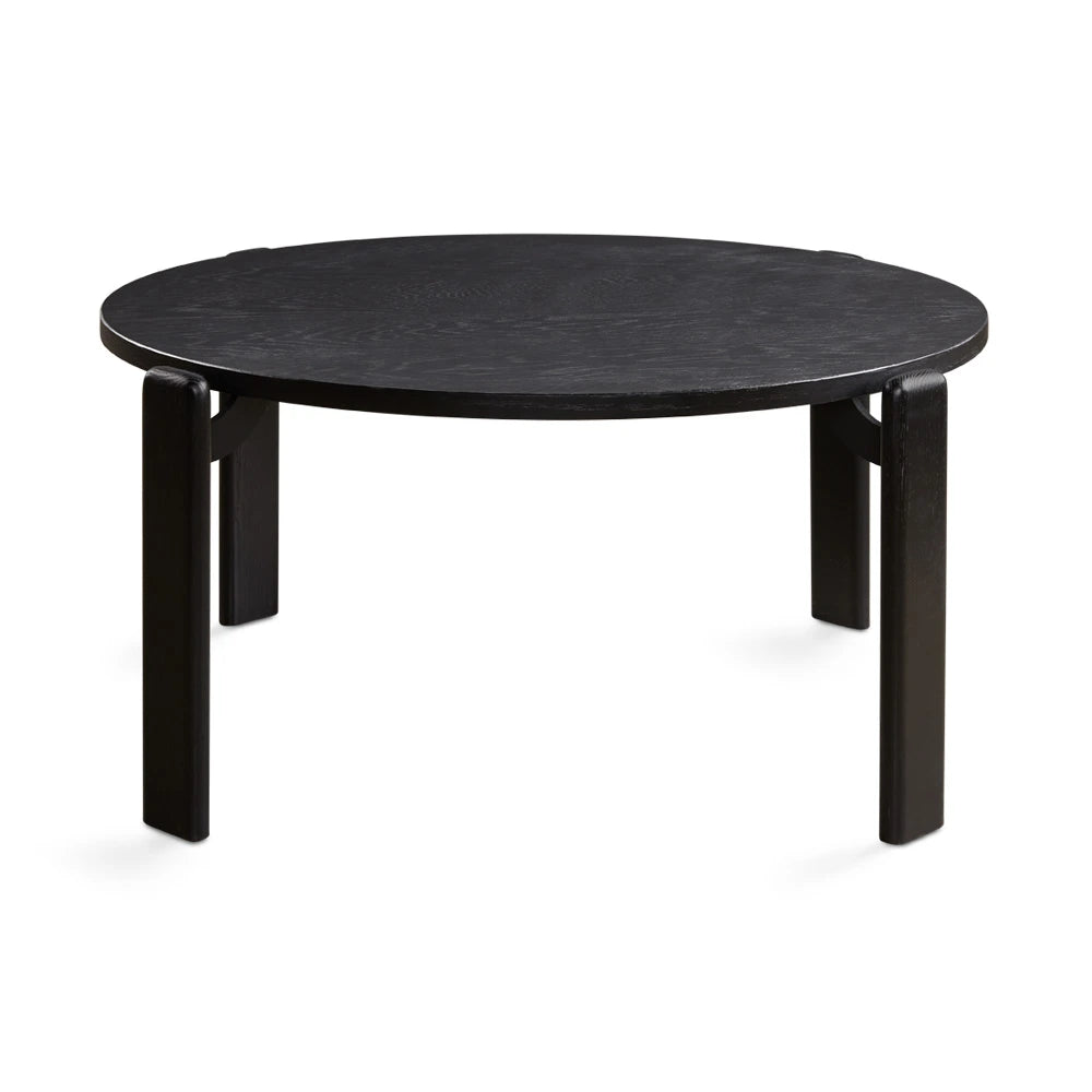 Myrtle Black Round Coffee Table – Oak Veneer Wood Top & Sleek Base