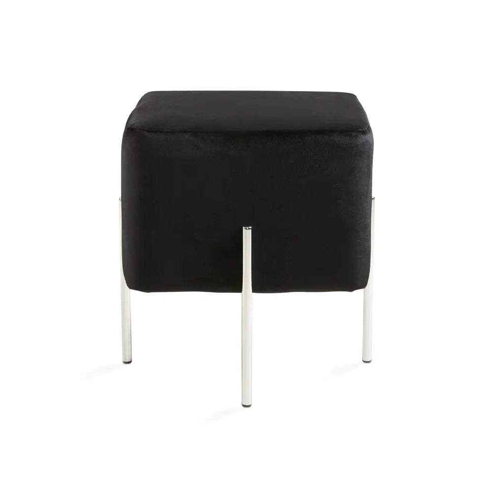 Black Velvet Ottoman – 18”  Cube with Stainless Steel Base, for living room