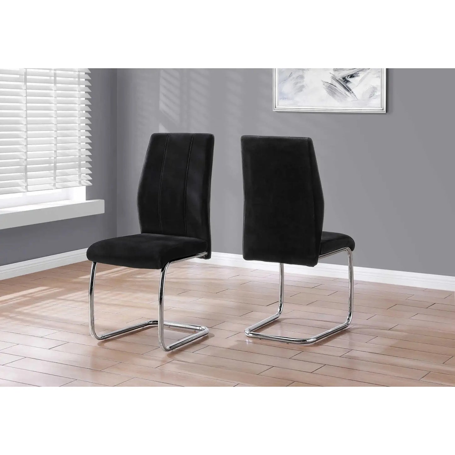 Black Velvet Upholstered Dining Chair – U-Shaped Legs - Set of 2