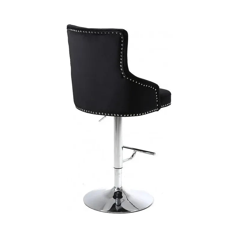 Black bar stool with chrome base on a white background