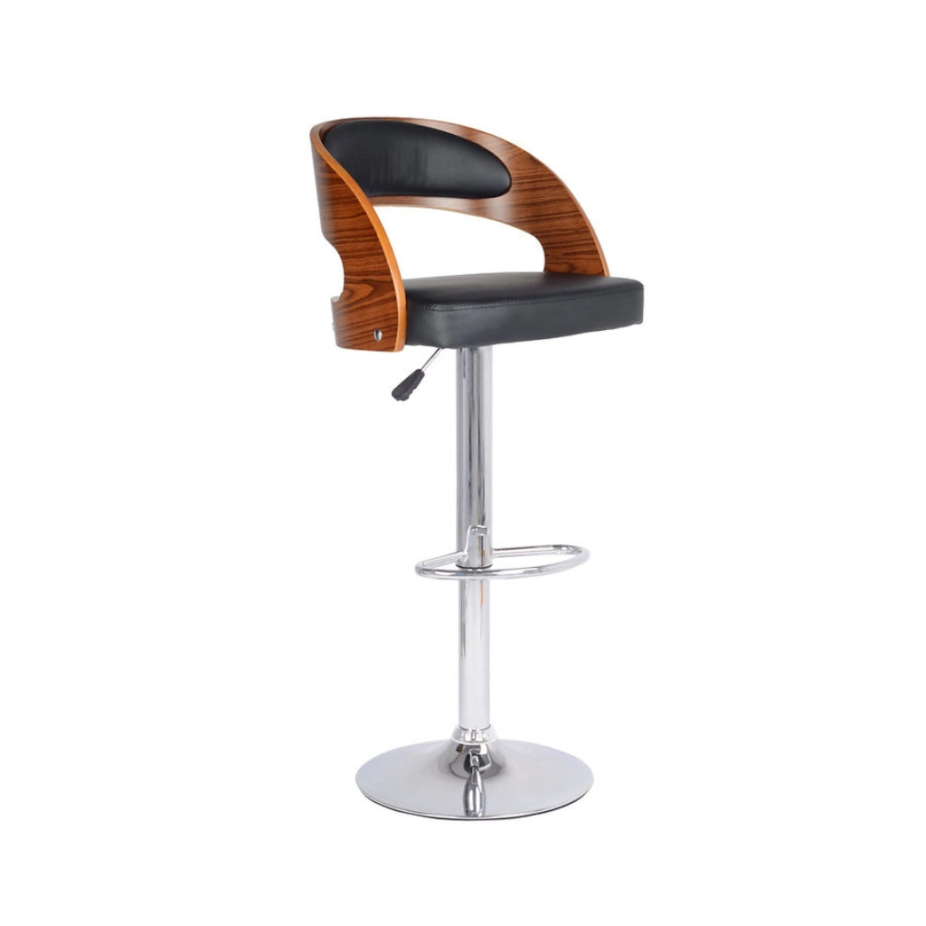 Bar stool with wooden backrest and black seat 
