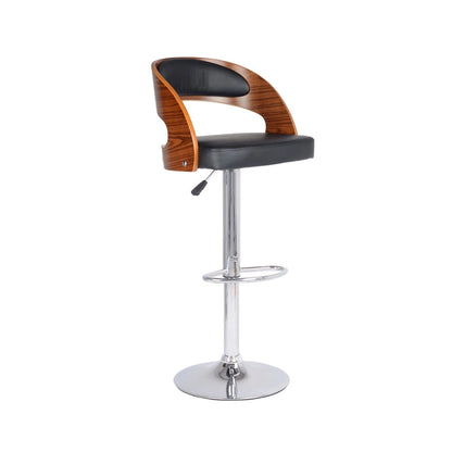 Bar stool with wooden backrest and black seat 