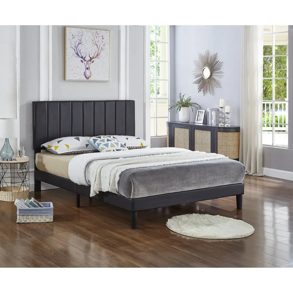 Black Double Bed with Adjustable Headboard