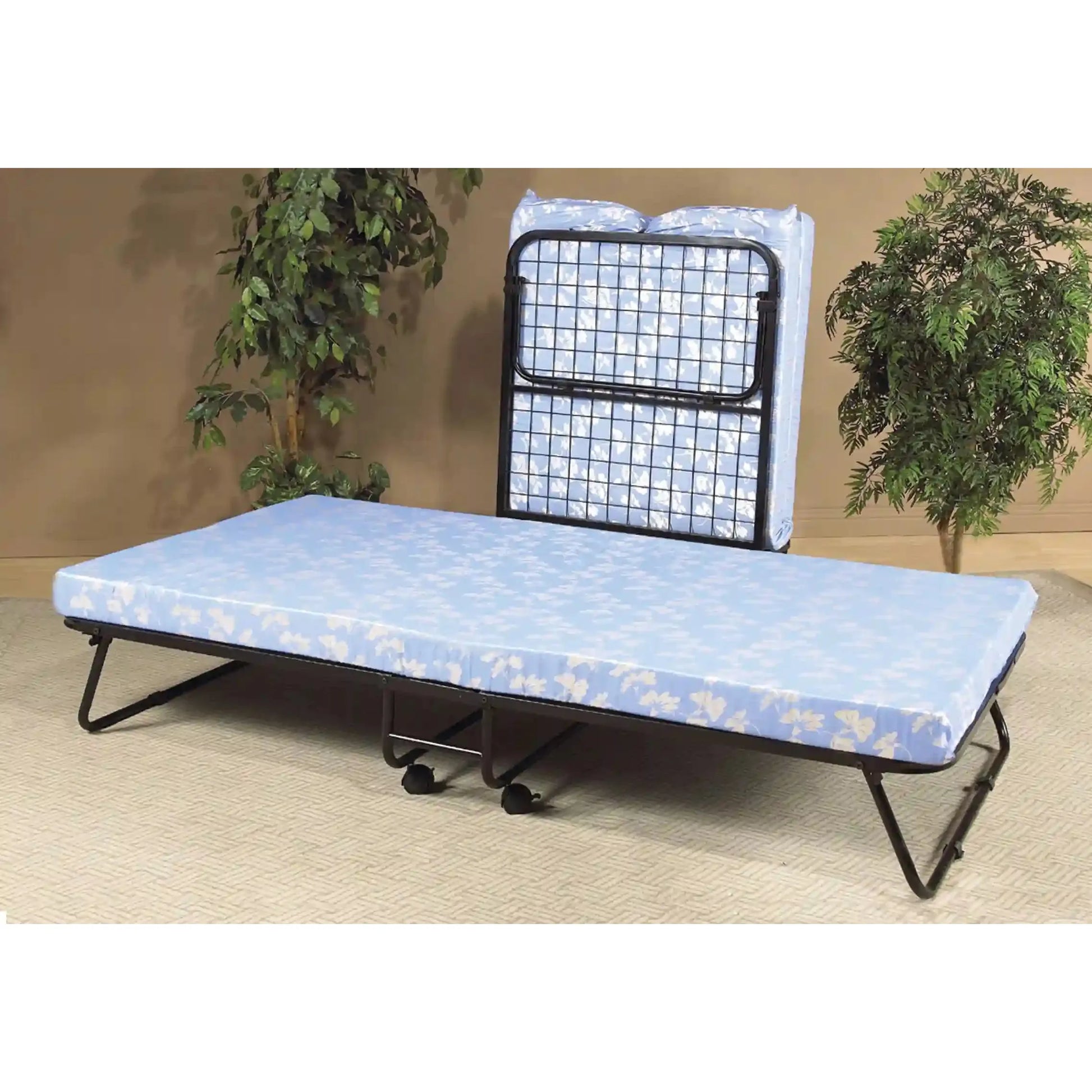 Black Metal Folding Bed with Mattress