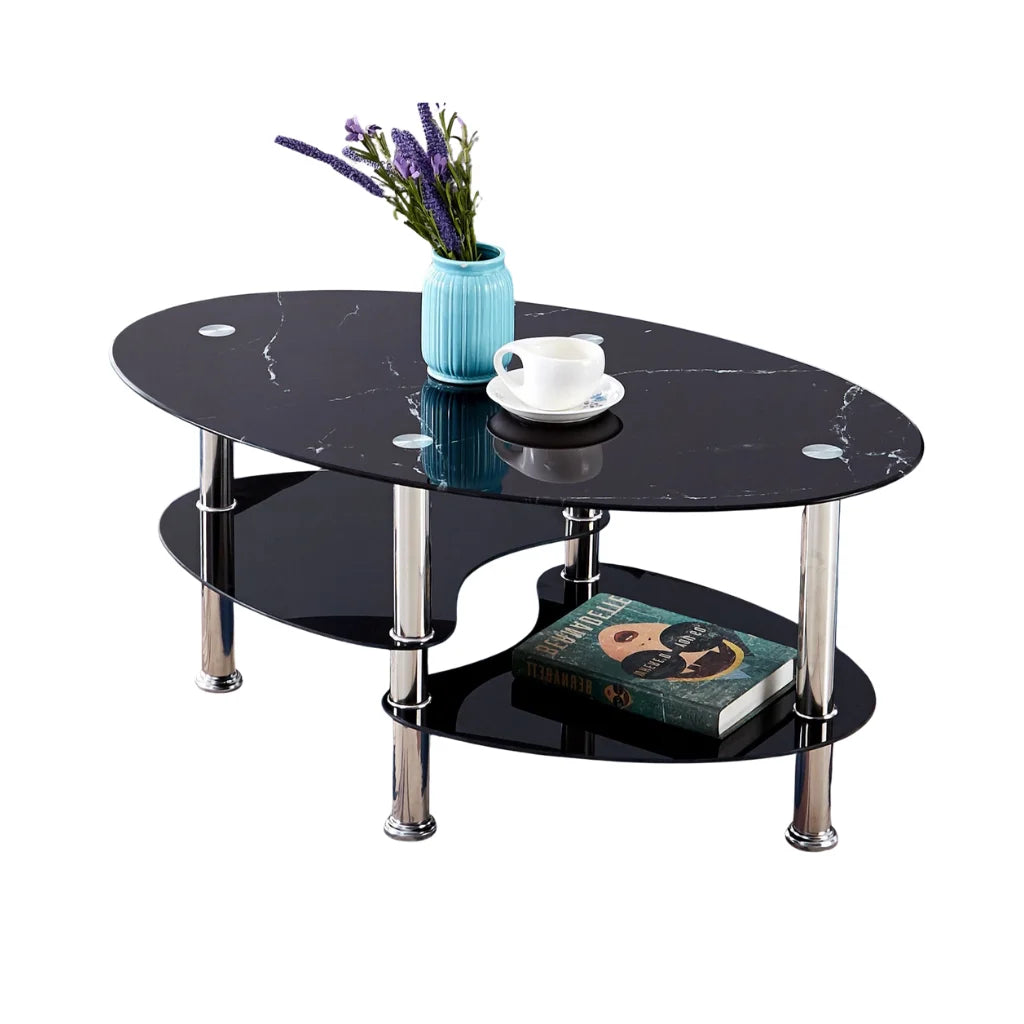 Black glass  coffee table with chrome legs