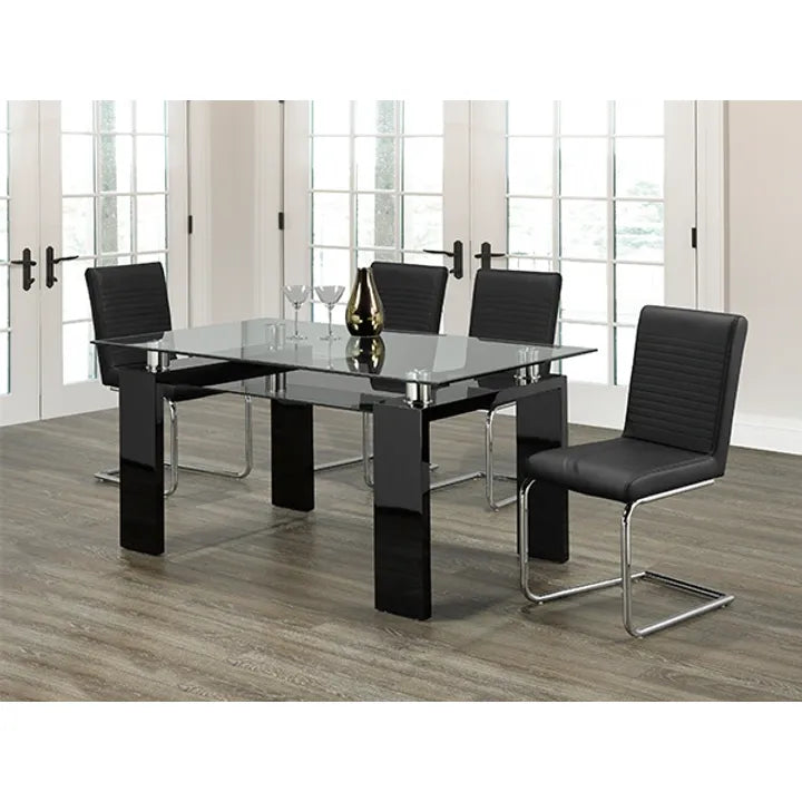 Glass dining set with Black Dining chair and table