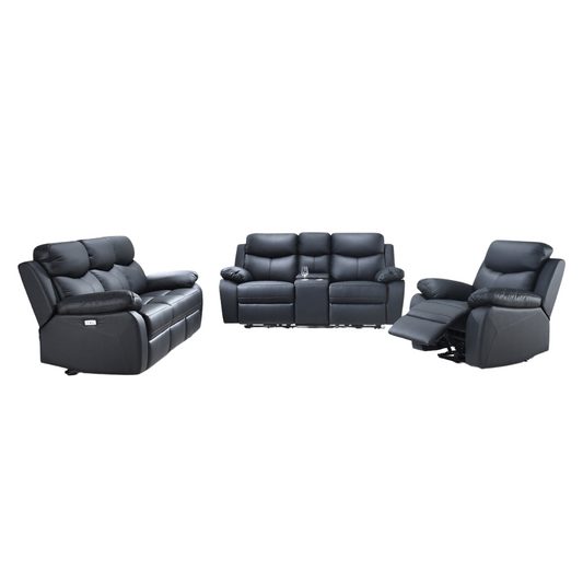 Black leather reclining sofa set