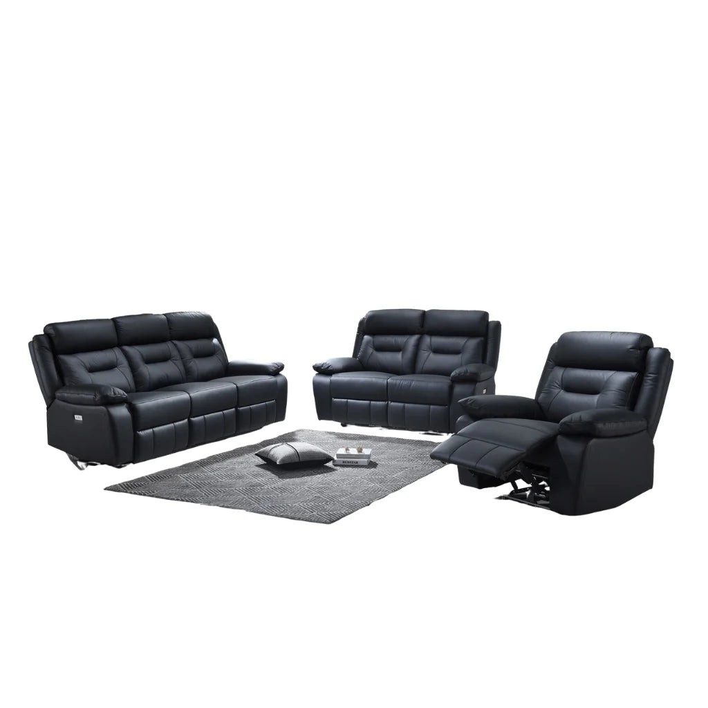 Black leather reclining sofa set 