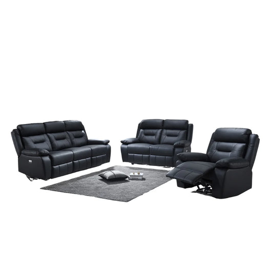 Black leather reclining sofa set 