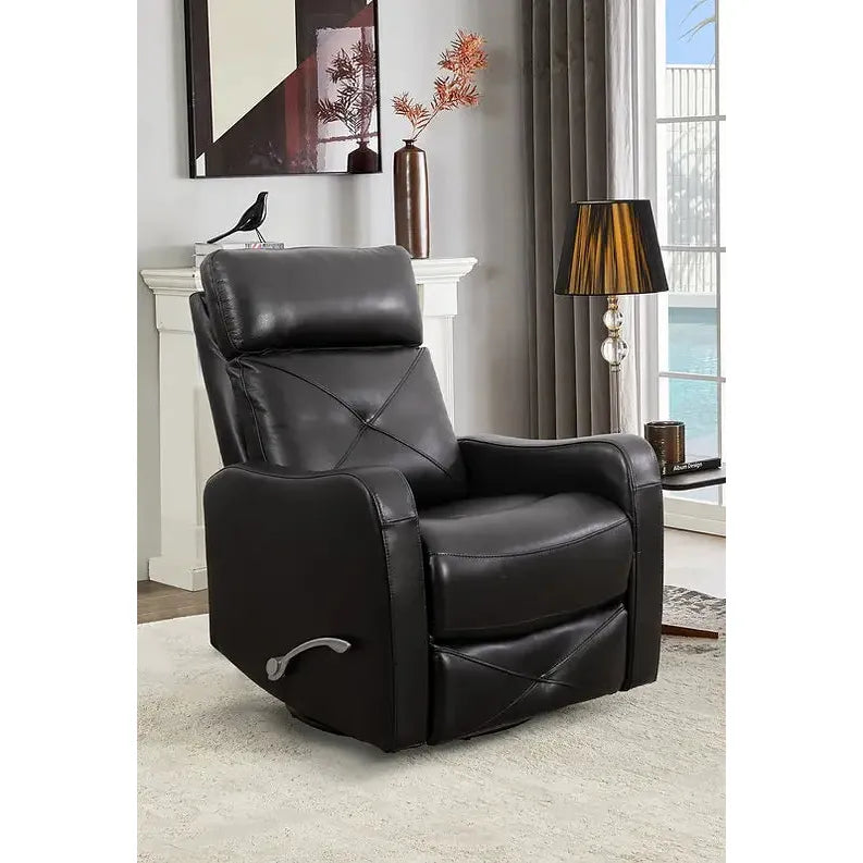 Black Leather Reclining Swivel Chair with Glider