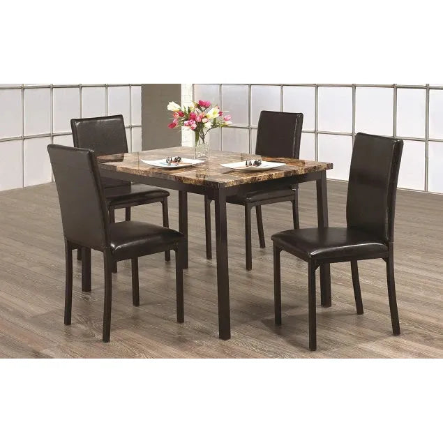 Dining table set with four brown chairs 