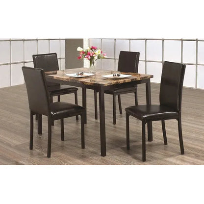 Dining table set with four brown chairs 