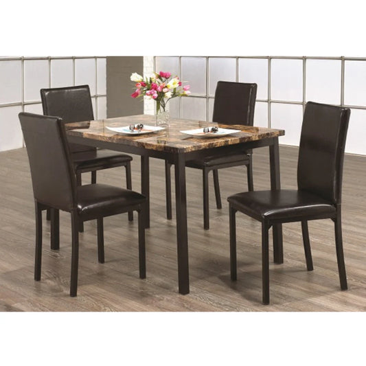 Dining table set with four brown chairs 