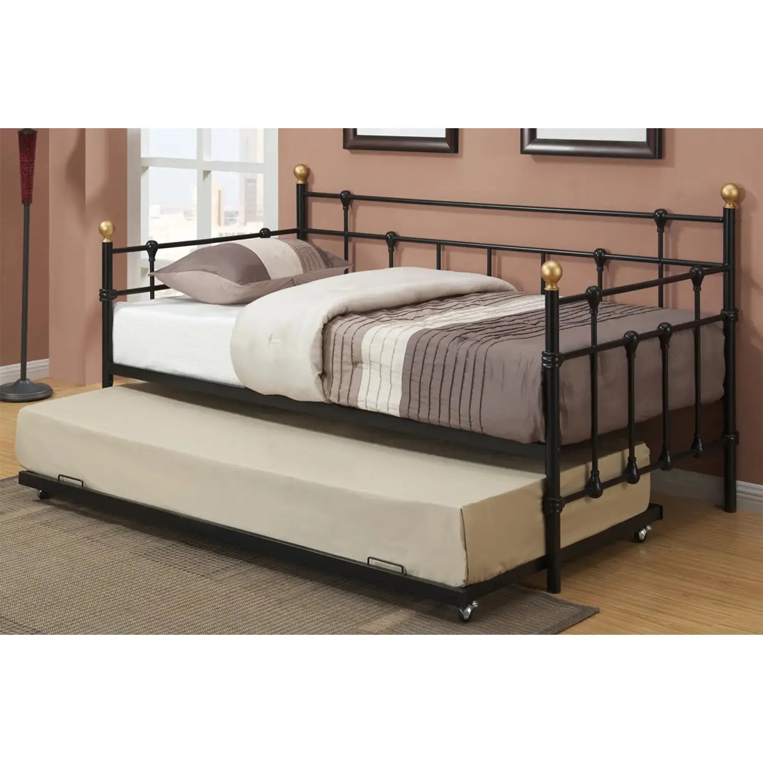 Black Metal Day Bed with Trundle